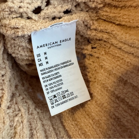 AE Open Knit Crew Neck Chenille Sweater Size Medium in Rosy - Picture 9 of 12